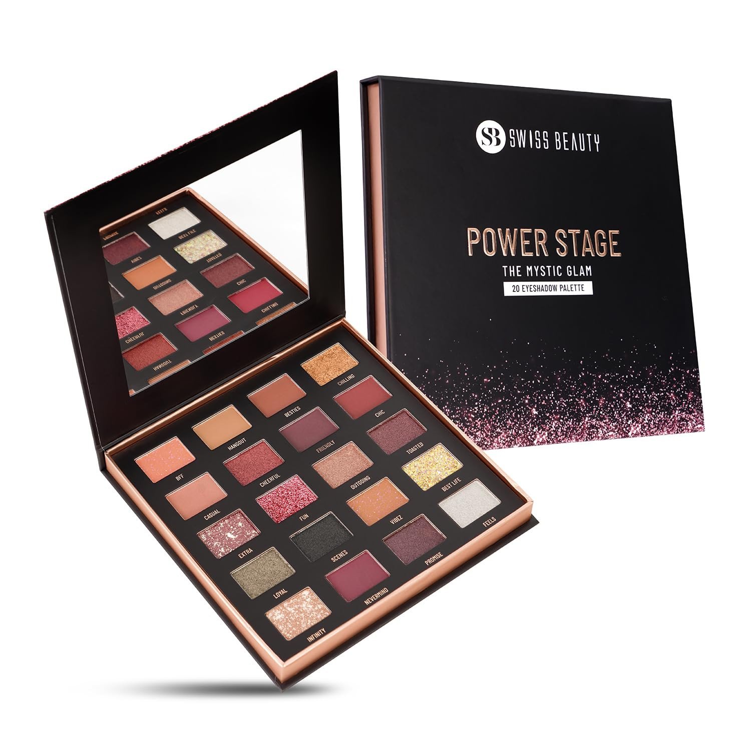 Swiss Beauty Power Stage Eyeshadow Palette with 20 pigmented shades | Blend of Matte and shimmers eye makeup palette | Shade 25g