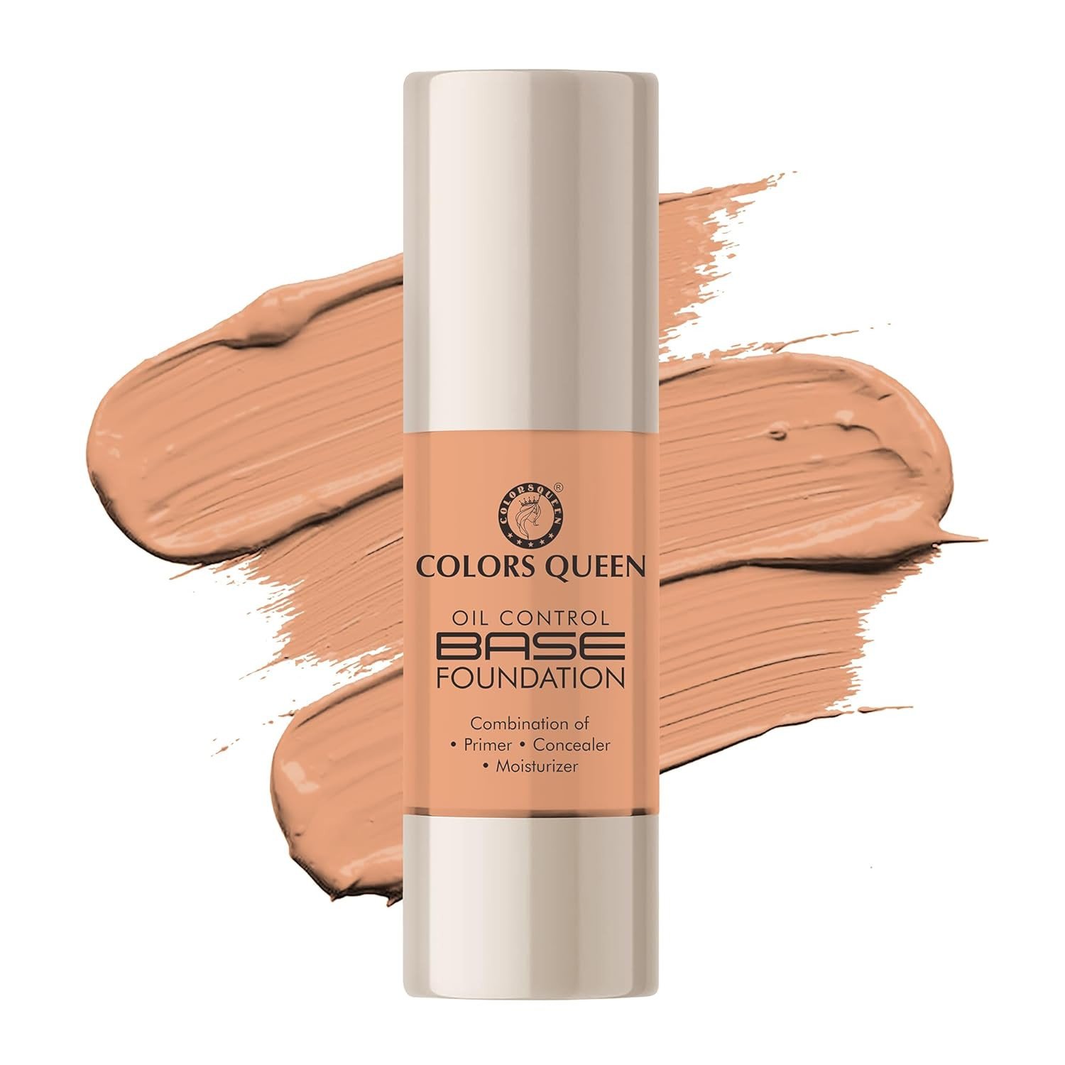 Colors Queen Oil Control Base Foundation | Combination of Primer, Concealer & Moisturizer, Skin Brightening Liquid Foundation | Water Resistant with Dewy Finish Foundation for Face Makeup 30ml