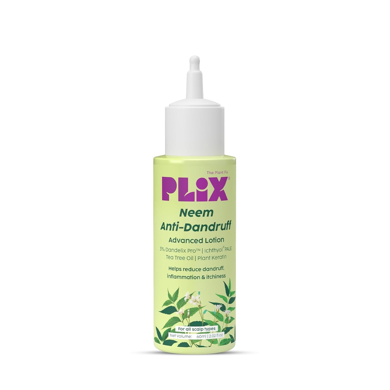 PLIX - THE PLANT FIX | Neem Anti-Dandruff Advanced Lotion | Reduce Dandruff, Itching & Irritation | With Dandelix Pro & Ichthyol PALE | Paraben & Sulphate Free | Unisex (60ml)