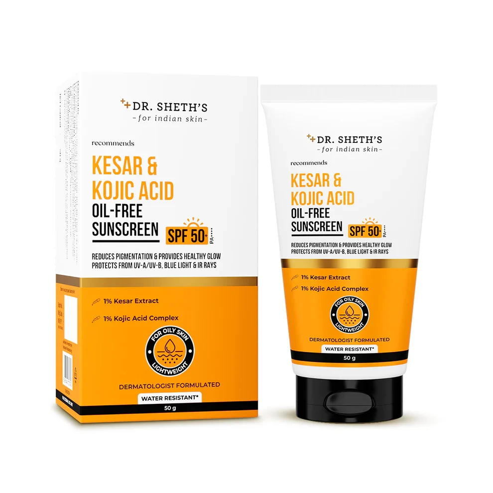 Dr. Sheth's Kesar & Kojic Acid Sunscreen For All Skin Types Spf 50 Pa++++ For Pigtation-Free Skin | No White Cast And Light Weight For Daily Moisturization- 50G