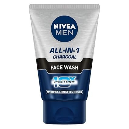 NIVEA Men Face Wash, All in 1 Charcoal, to Detoxify & Refresh Skin with 10x Vitamin C Effect, for All Skin Types