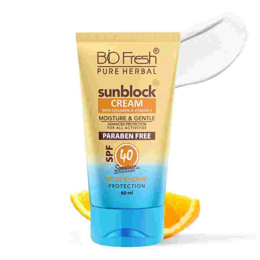 BIOFRESH HERBALS Sunblock Cream SPF 40 Face Sunscreen Moisturizer with Collagen & Vitamin-E Protects UVA & UVB Rays for Oily, Dry, Acne-prone Skin No White Cast Sunscreen Daily Moisturizer
