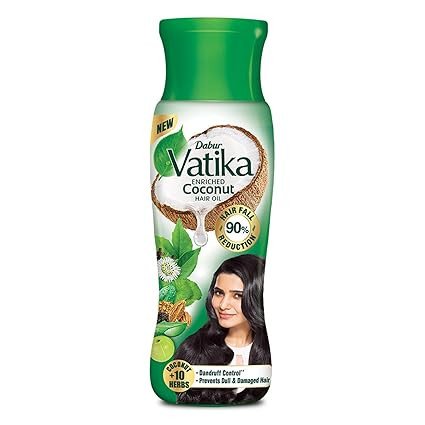 Dabur Vatika Enriched Coconut Hair Oil | For Strong, Thick & Shiny Hair | Clinically Tested to Reduce 90% Hairfall in 4 Weeks | Prevents Dull & Damaged Hair | Enriched with 10 Herbs
