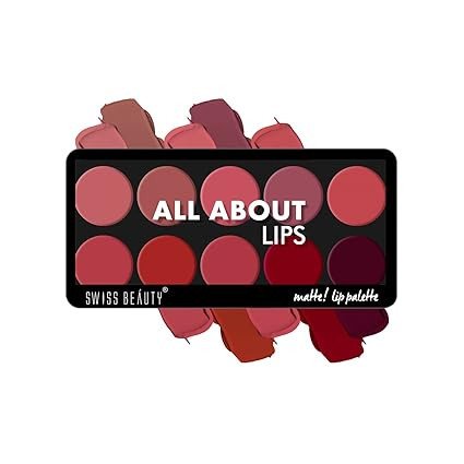 Swiss Beauty All About Lip Palette With 10 Pigmented Colors |Creamy Matte Finish Lip Colors Lipstick |Travel Friendly Lip Palette 12gm