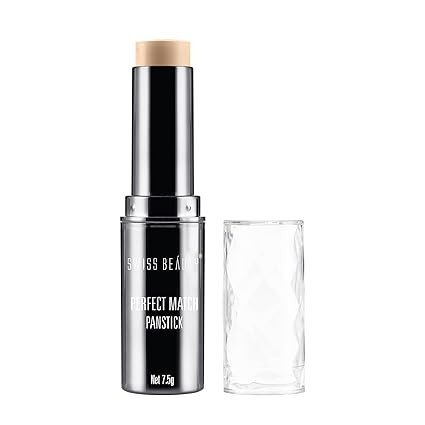 Swiss Beauty Perfect Match Panstick Foundation | Lightweight, Full Coverage Foundation With Natural And Dewy Finish For Face Makeup| Easy To Apply With Hand Stick Applicator 7.5g