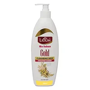 Lilium Herbal Gold Cleansing Milk 500 ml, Ultra Radiance, Hydrating, Anti-Aging, Nourishing, Moisturizing, Skin Brightening & Soothing, Even Skin Tone, Make up Remover, All Skin Types