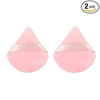 MARS Pizza Powder Puff for Face Makeup | Dual Side Application | For Loose & Pressed Powder Application | Easy to Clean and Handle | Triangle Powder Puff with strap (Pack of 2)